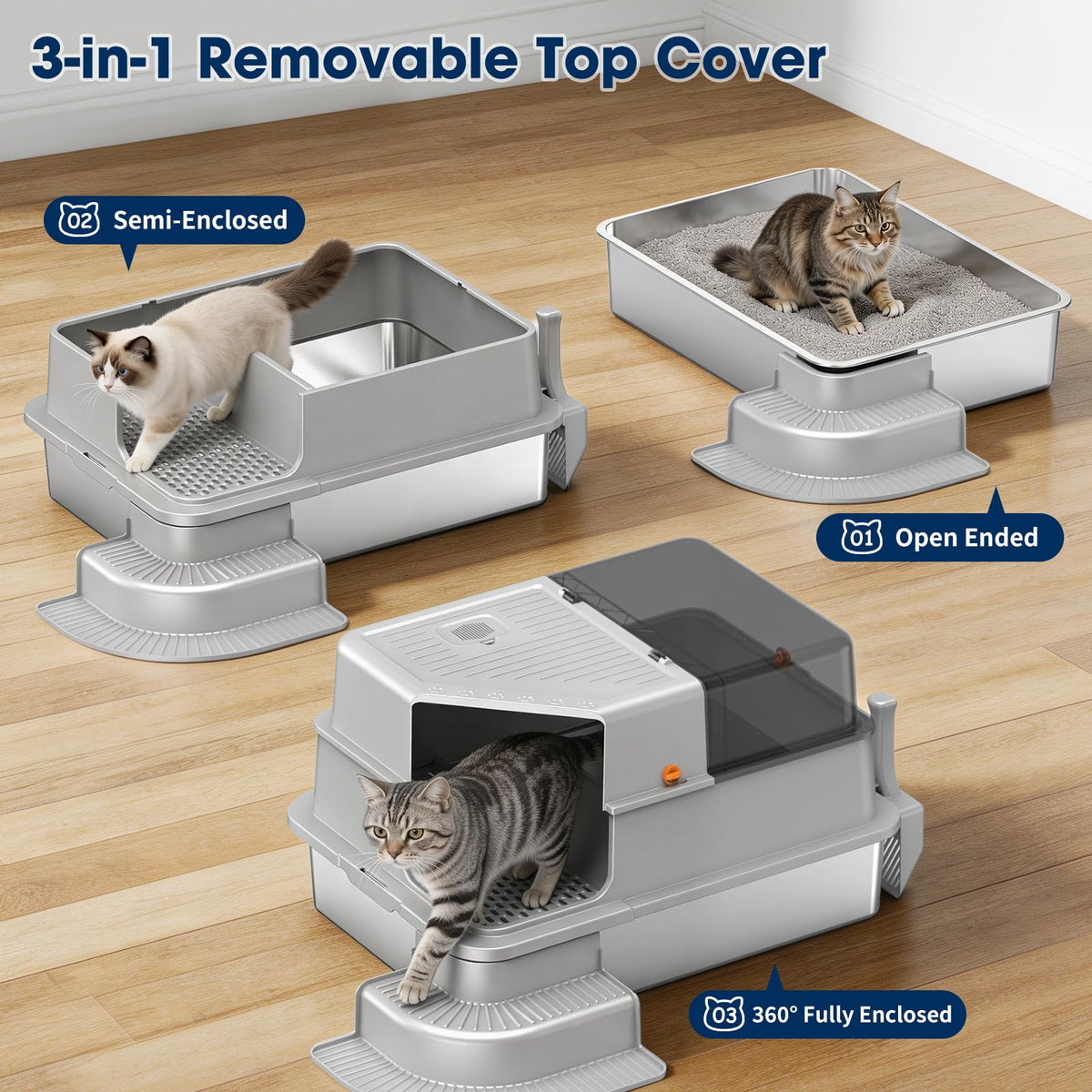 XXXL Stainless Steel Cat Litter Box with Lid C631