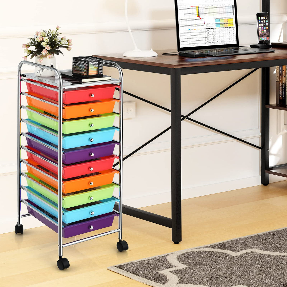 10 Drawer Rolling Storage Cart with Steel Frame Z98647