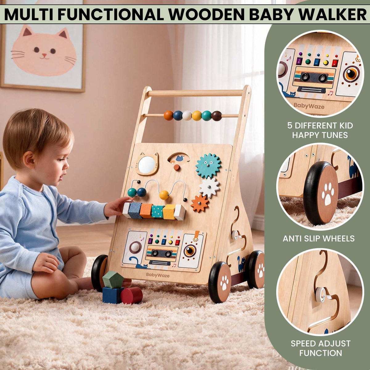 Wooden Baby Walker with Wheels A175