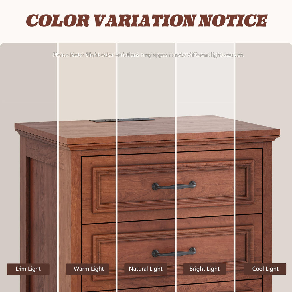 Cherry Brown 3 Drawer Nightstand with Charging Station G346030
