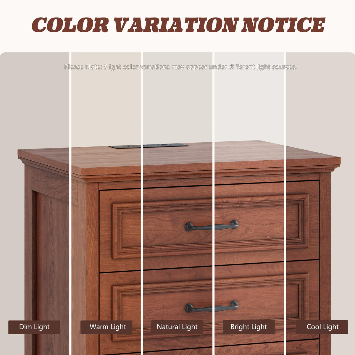 Cherry Brown 3 Drawer Nightstand with Charging Station G346030