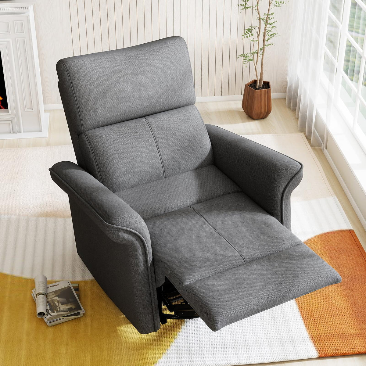 Velvet Grey Swivel Rocker Recliner Chair Q601018