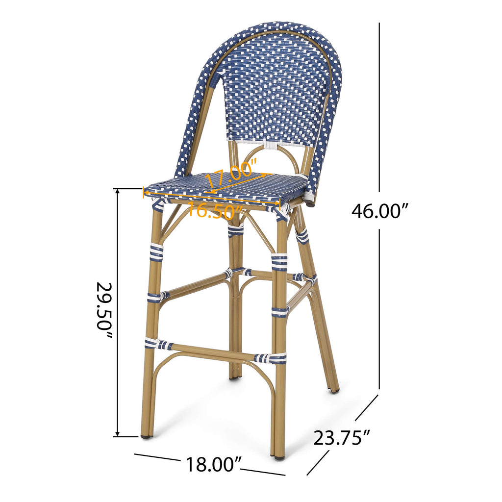 29.5" H Outdoor Bar Stools Set of 2 PE Rattan Aluminum Dark Teal & White T31500