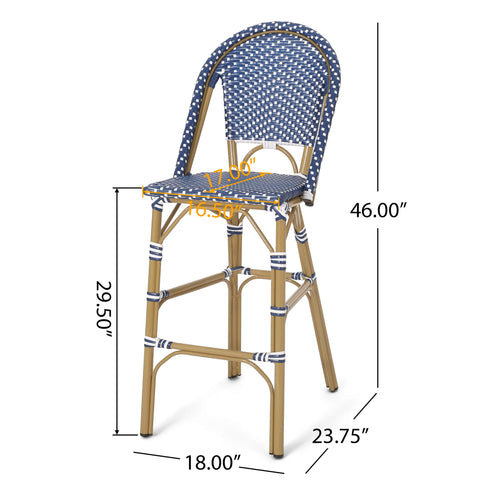 29.5" H Outdoor Bar Stools Set of 2 PE Rattan Aluminum Dark Teal & White T31500