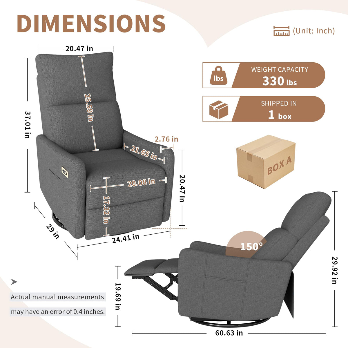 Dark Gray Velvet Swivel Rocker Chair F89676