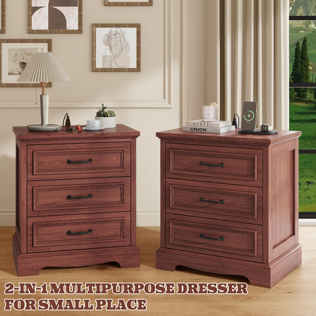 Cherry Brown 3 Drawer Nightstand with Charging Station G346030