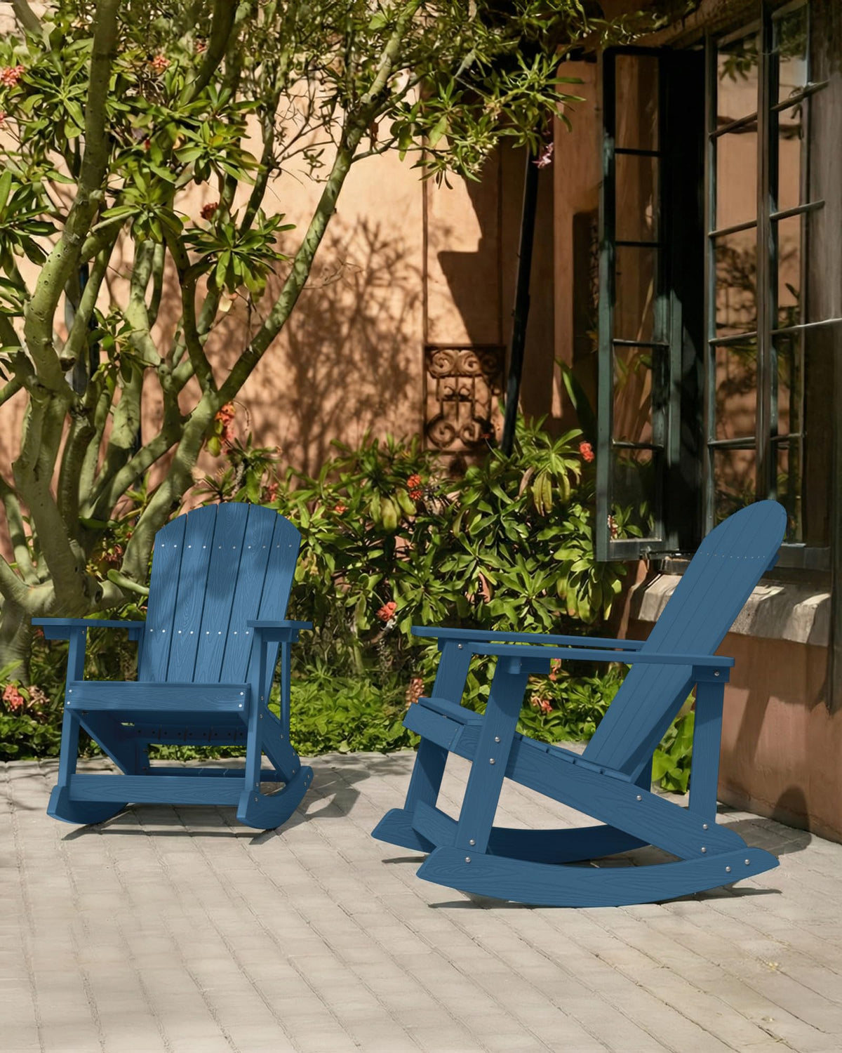 Navy Blue All-Weather Resistant Adirondack Rocking Chair Set of 2 Z530778