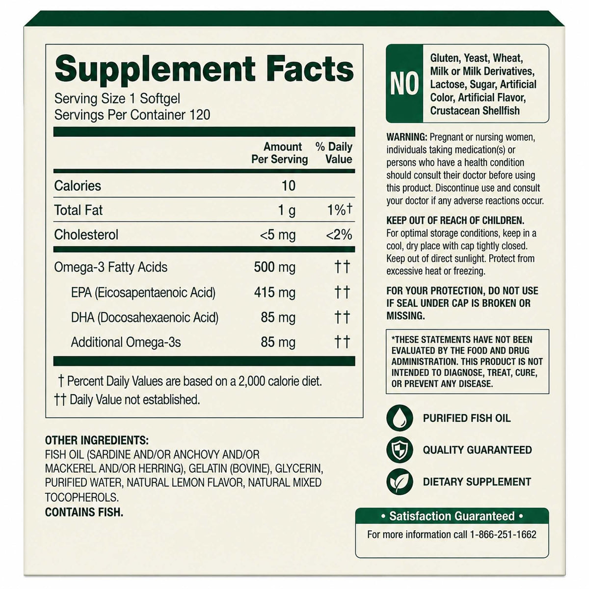 Omega-3 Fish Oil 500 mg 120 Count SoftGels Dietary Supplement K8525