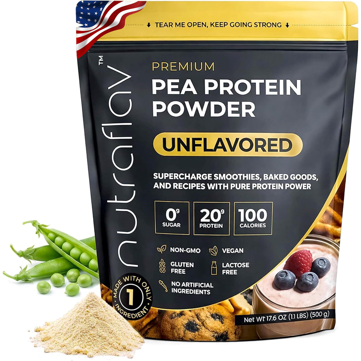 Unflavored Vegan Pea Protein Powder, 20 Servings R68548