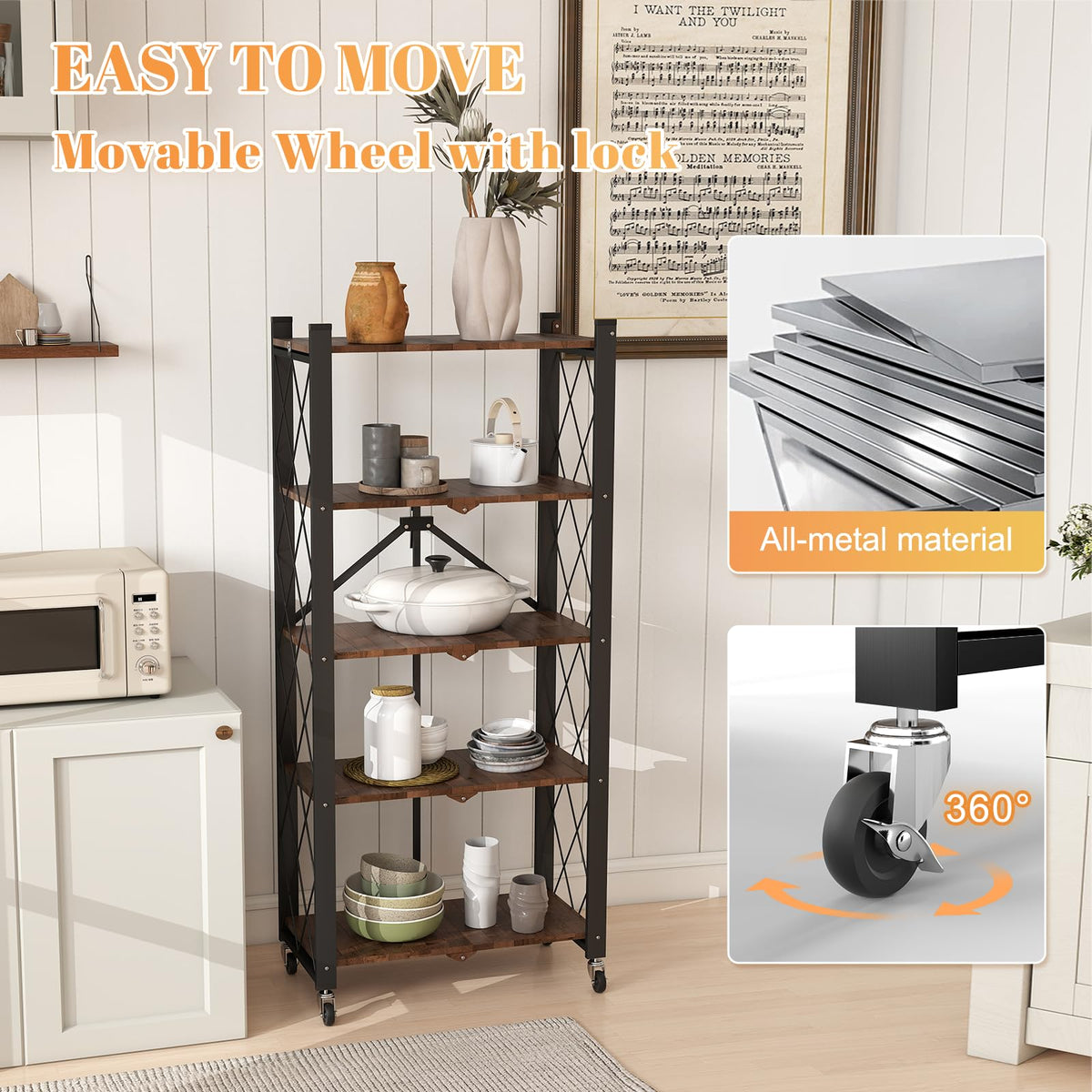 5-Tier Folding Storage Shelf with Woodgrain Finish G734445