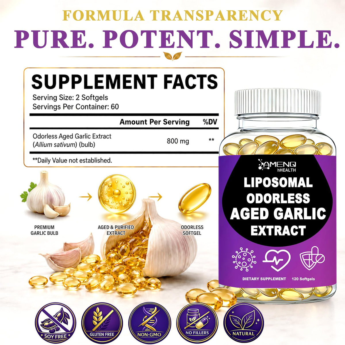 Odorless Garlic Extract 800mg Softgels K597