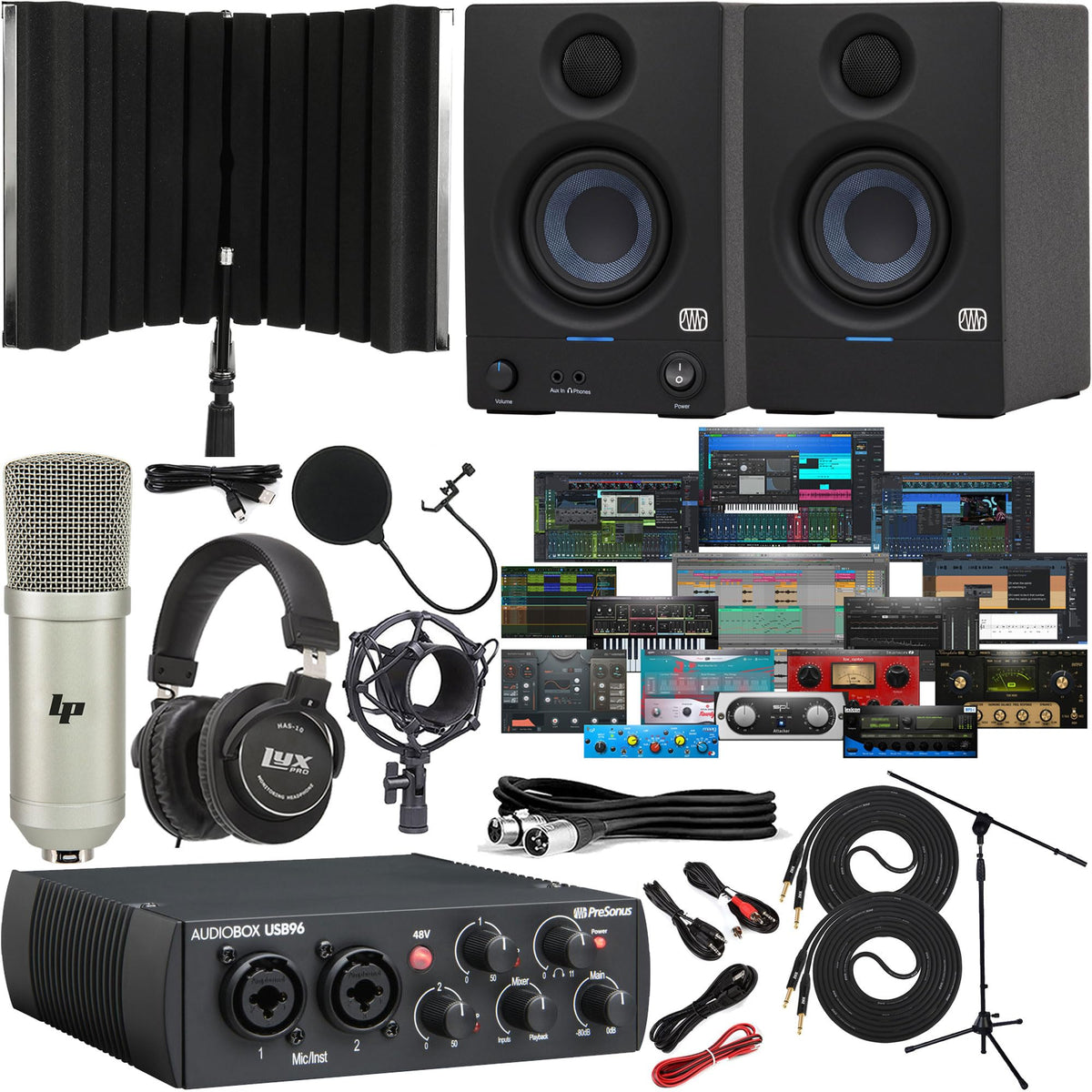 USB Audio Interface Bundle with Studio Monitors, Microphone, Headphones and Stands G730