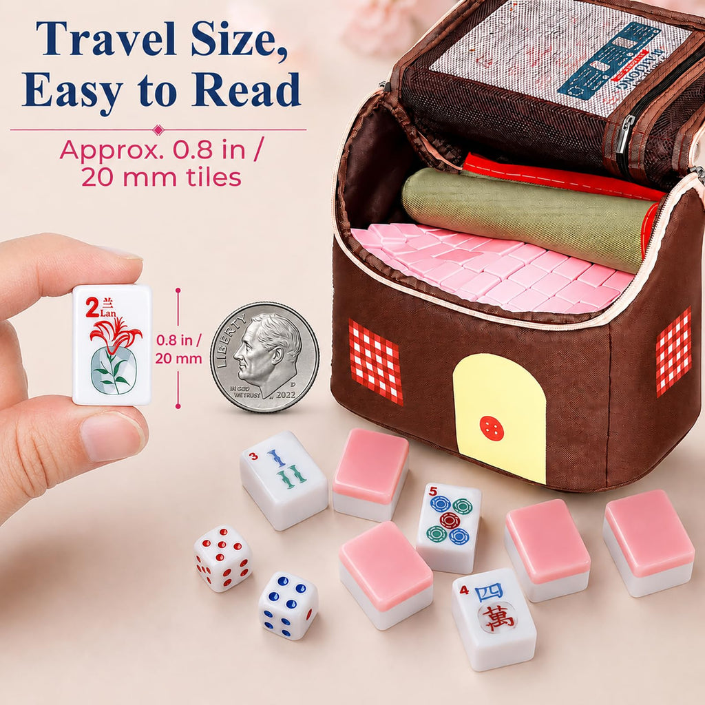 American Mahjong Set 166 Mini 0.8-Inch Tiles 4 Racks Pink Q476668
