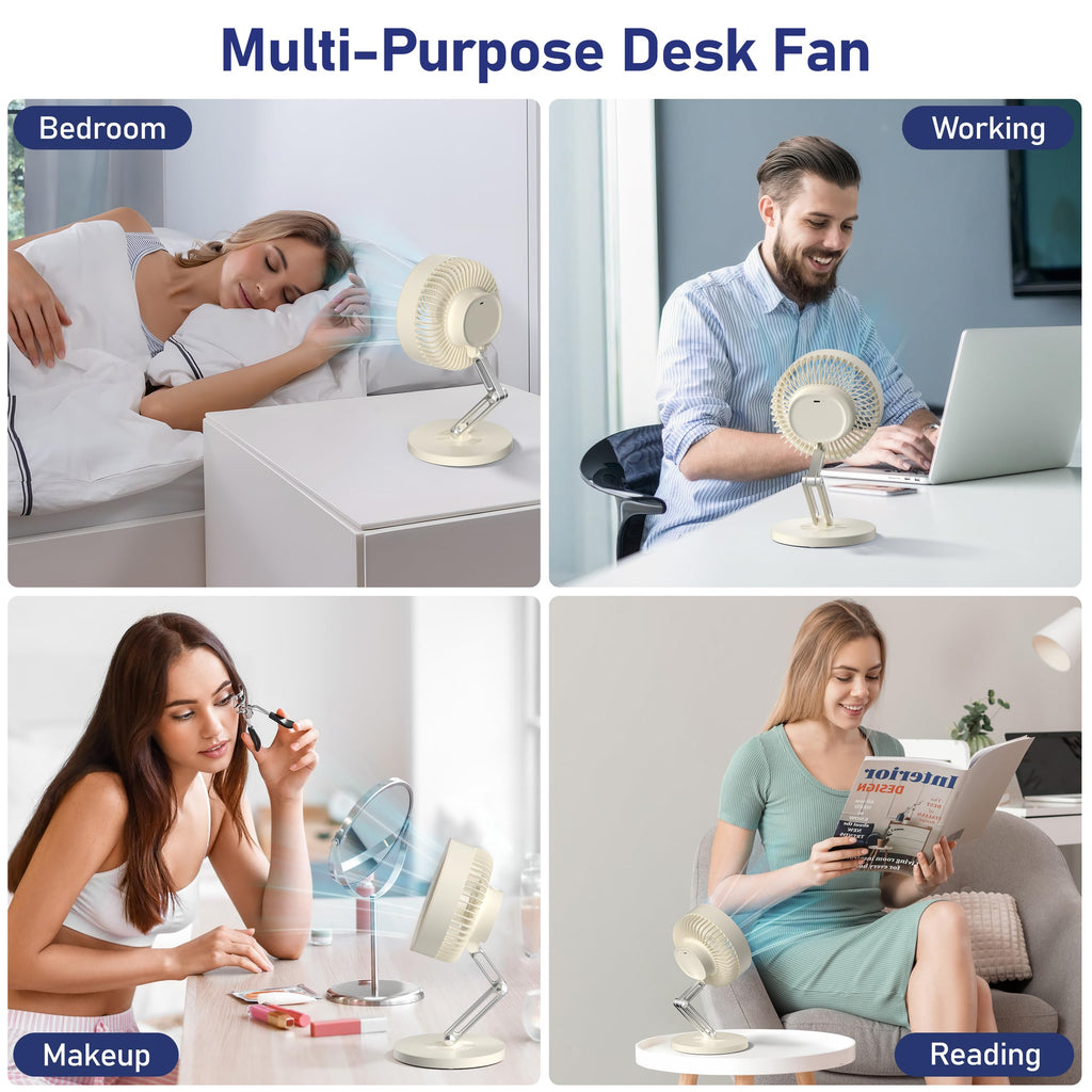 Small Quiet Table Fan with Metal Stand 3 Speed 2000mAh Rechargeable E2938