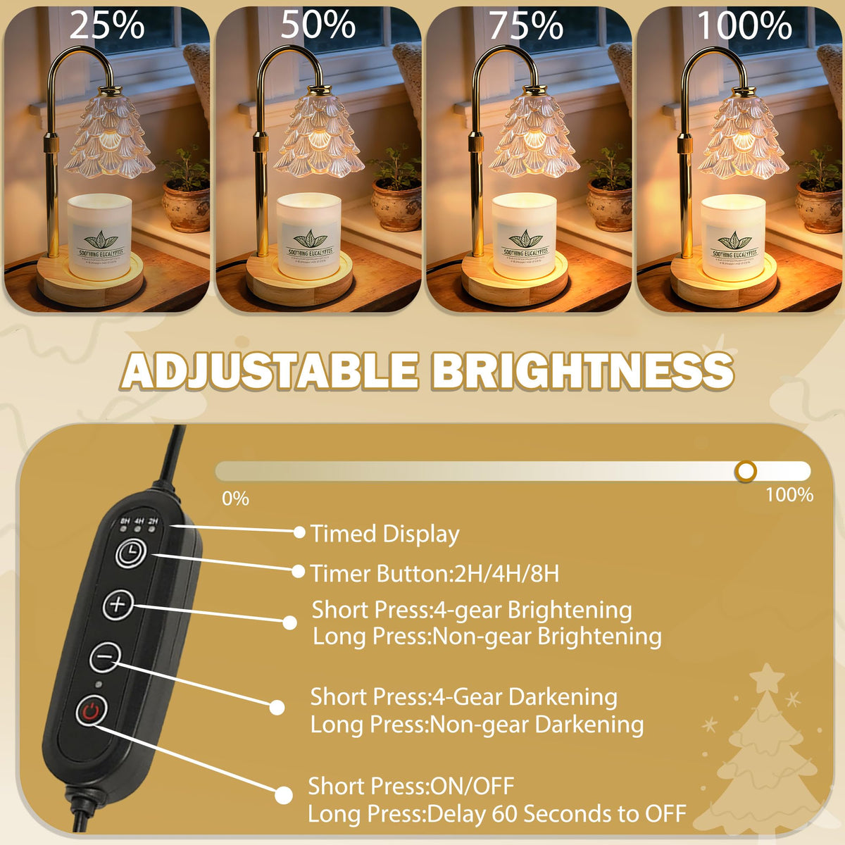 Candle Warmer Lamp with Timer Dimmable Adjustable Height C3957