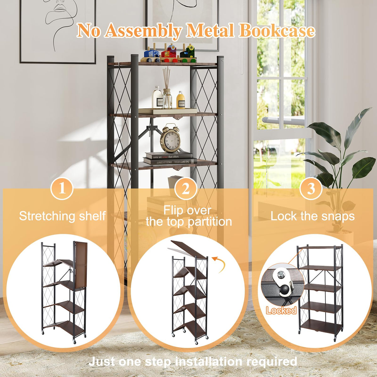 5-Tier Folding Storage Shelf with Woodgrain Finish G734445