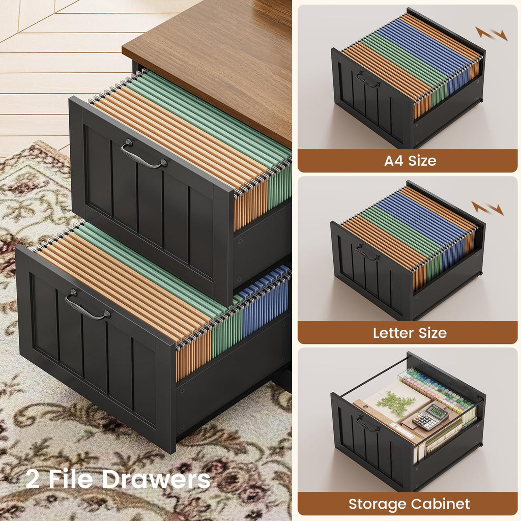 63" L Shaped Desk with Drawers and Storage Cabinet A852