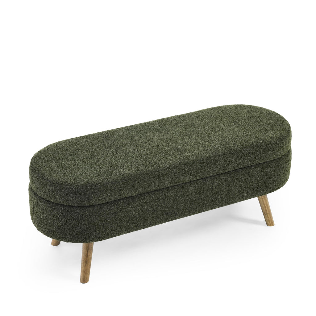 Oval Storage Bench with Rubber Wood Legs Green F34190