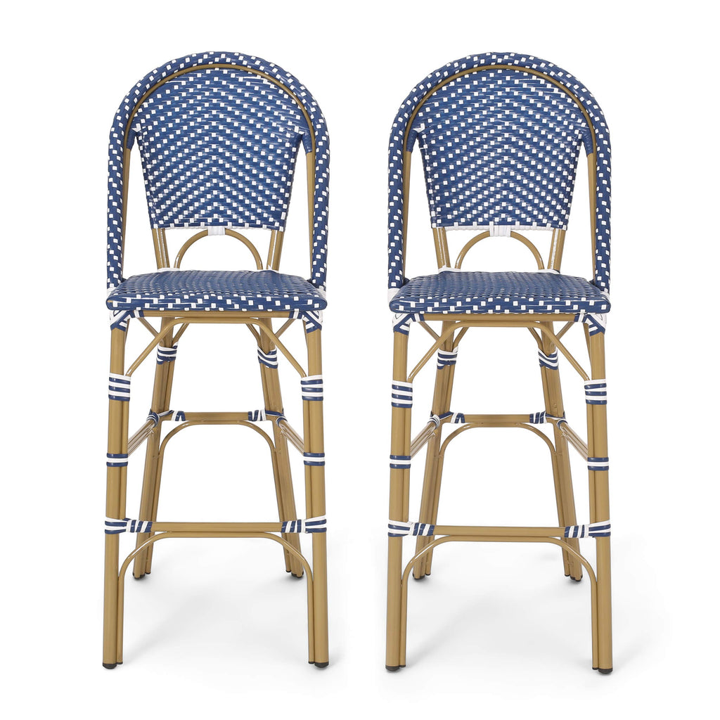 29.5" H Outdoor Bar Stools Set of 2 PE Rattan Aluminum Dark Teal & White T31500