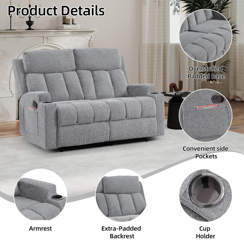 Soft Fabric 2 Seat Recliner Sofa with Cup Holders U248
