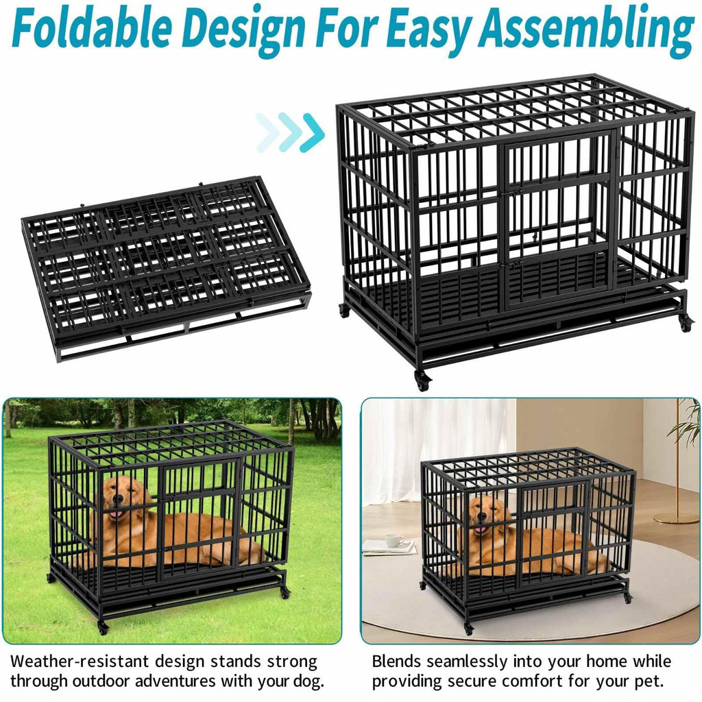 48 Inch Heavy Duty Metal Dog Crate with Wheels W811
