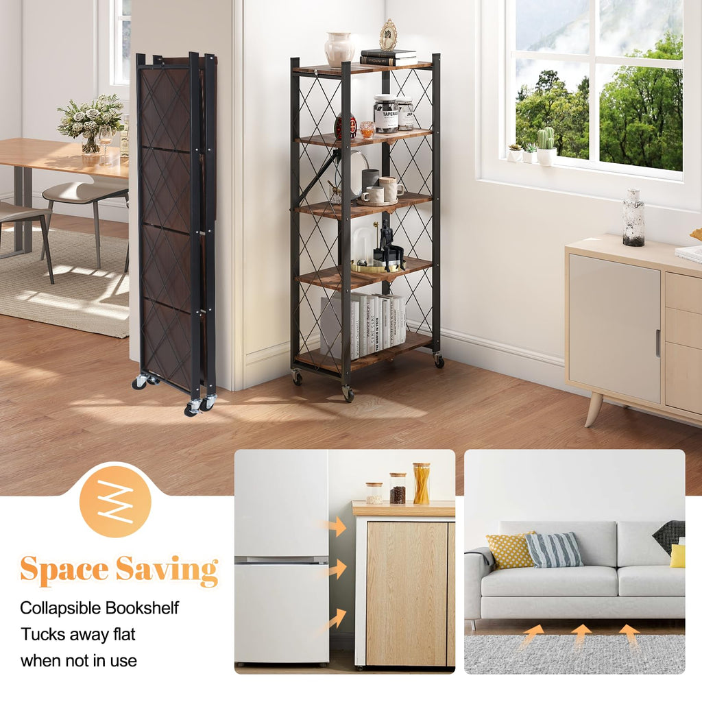 5-Tier Folding Storage Shelf with Woodgrain Finish G734445