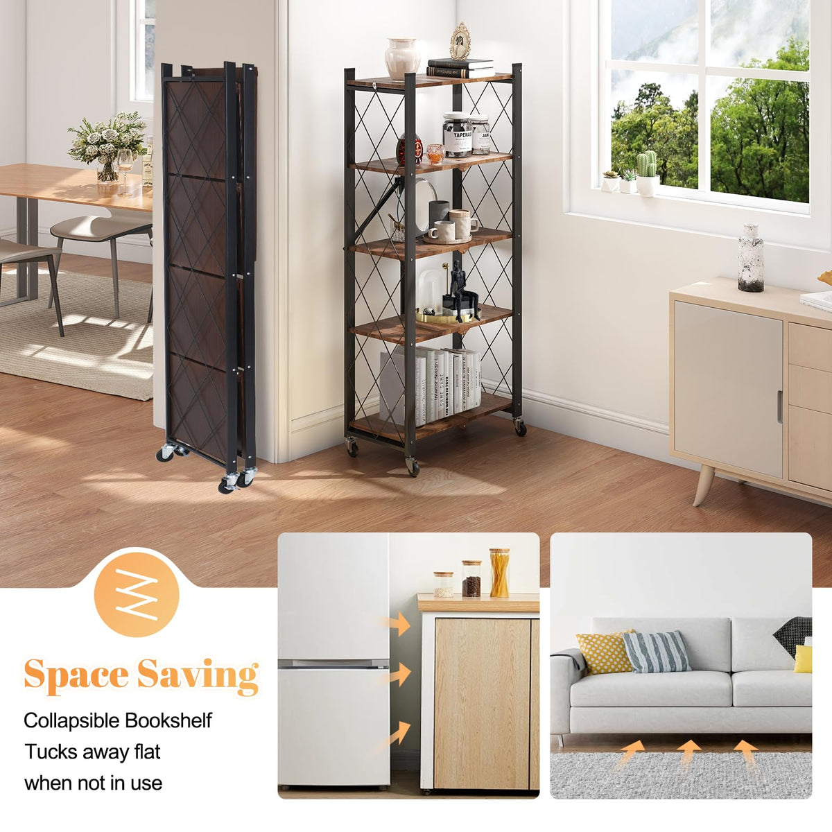 5-Tier Folding Storage Shelf with Woodgrain Finish G734445