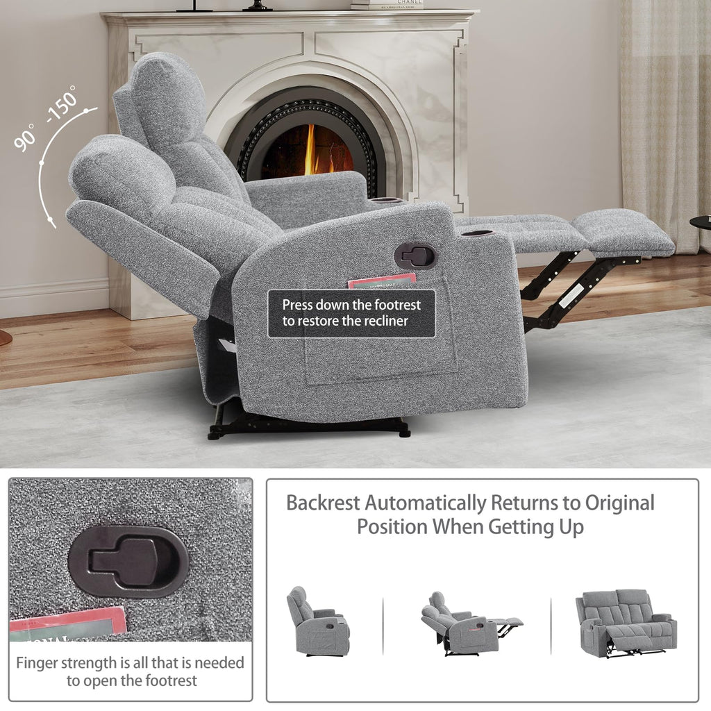 Soft Fabric 2 Seat Recliner Sofa with Cup Holders U248