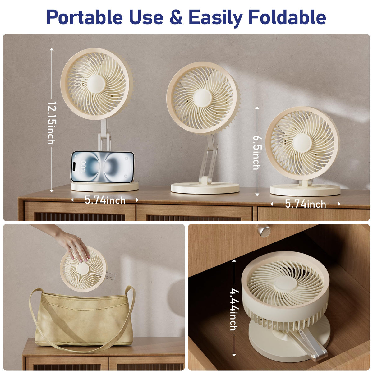 Small Quiet Table Fan with Metal Stand 3 Speed 2000mAh Rechargeable E2938