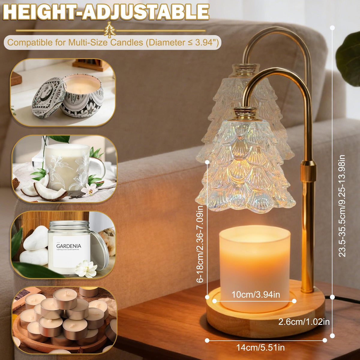Candle Warmer Lamp with Timer Dimmable Adjustable Height C3957