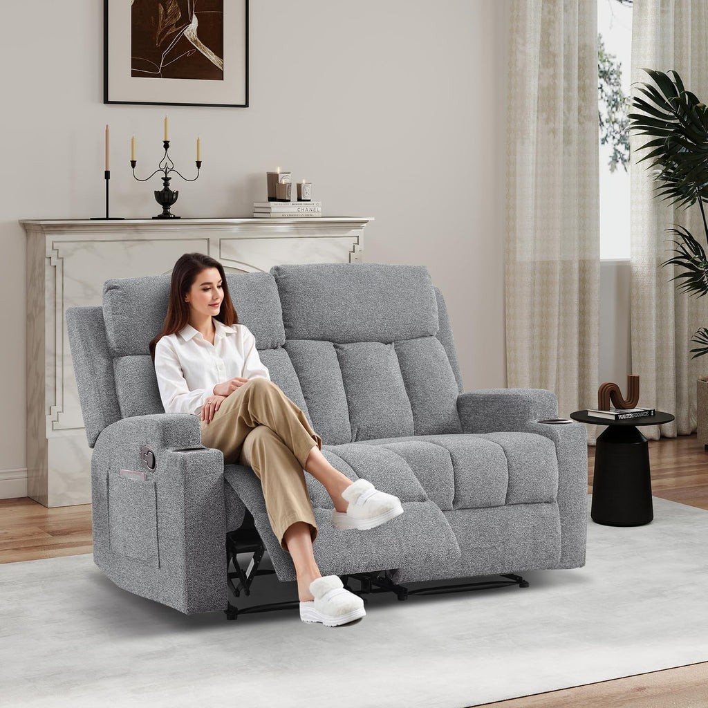Soft Fabric 2 Seat Recliner Sofa with Cup Holders U248