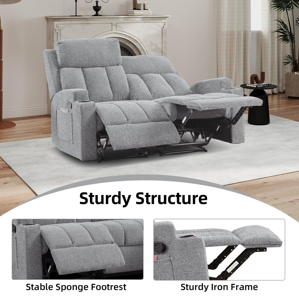 Soft Fabric 2 Seat Recliner Sofa with Cup Holders U248