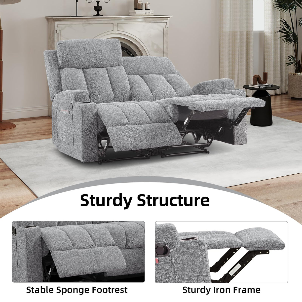 Soft Fabric 2 Seat Recliner Sofa with Cup Holders U248