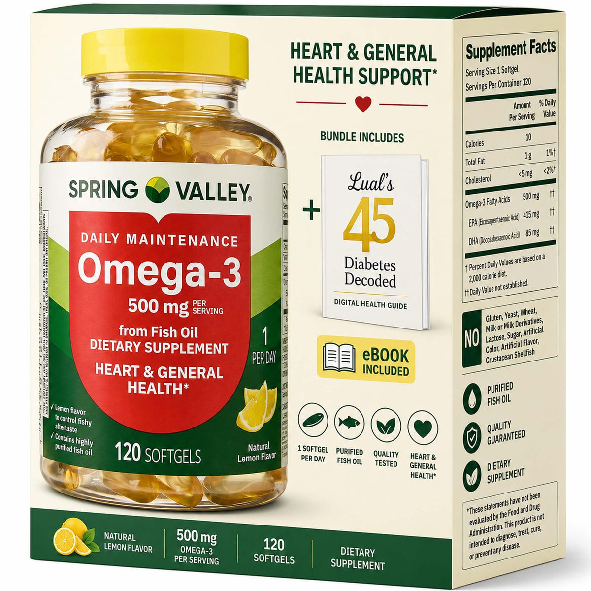 Omega-3 Fish Oil 500 mg 120 Count SoftGels Dietary Supplement K8525