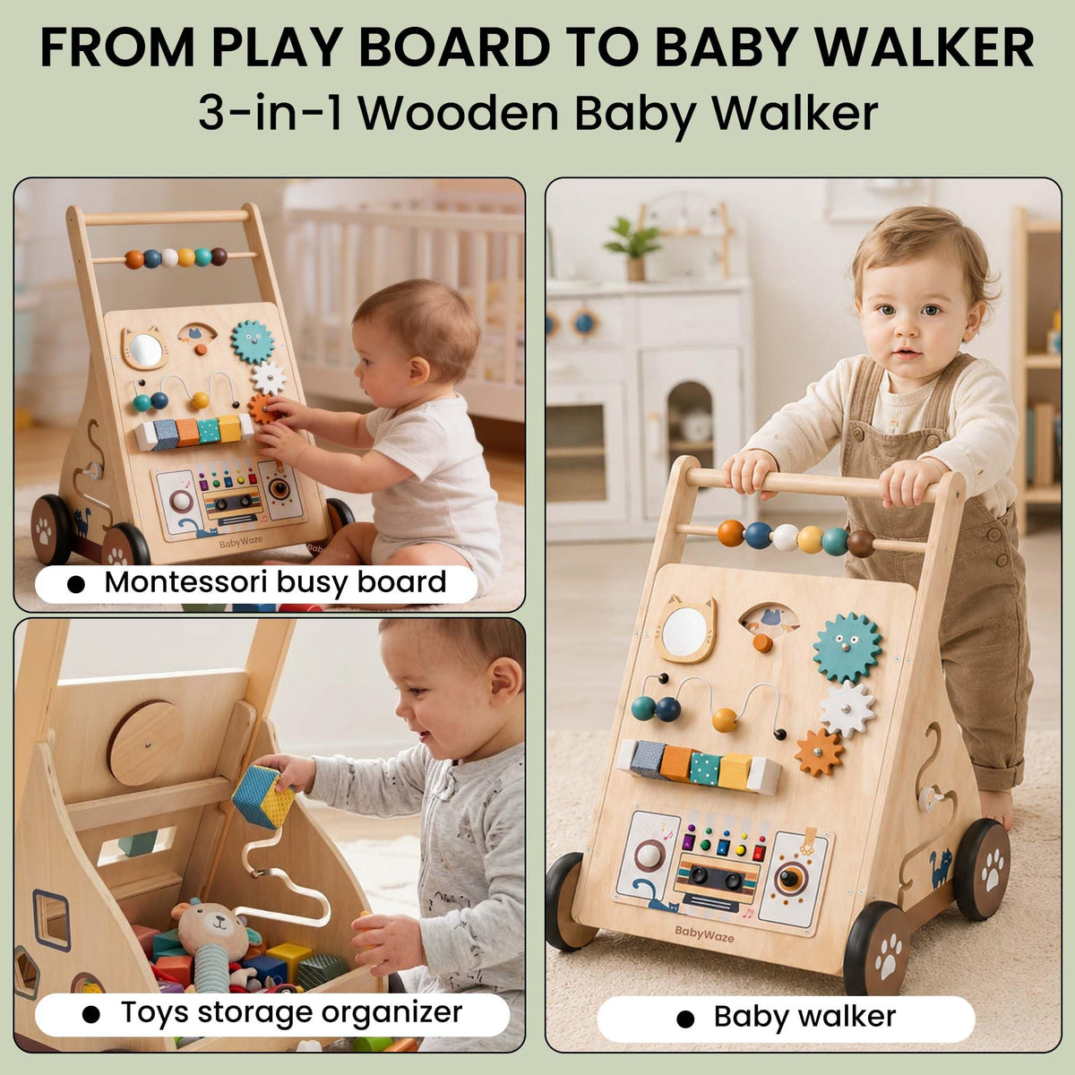 Wooden Baby Walker with Wheels A175