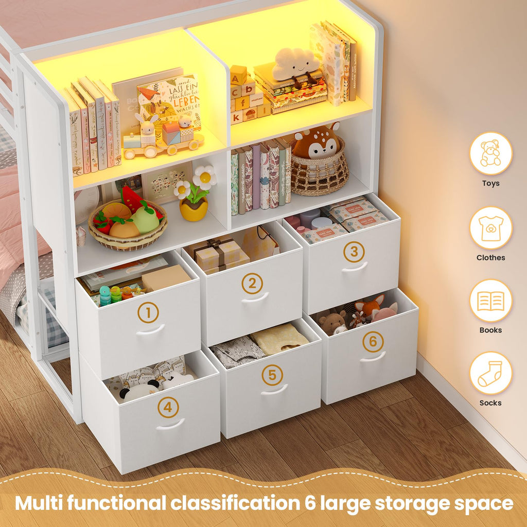 Twin Over Twin Bunk Bed with 6 Storage Drawers S589