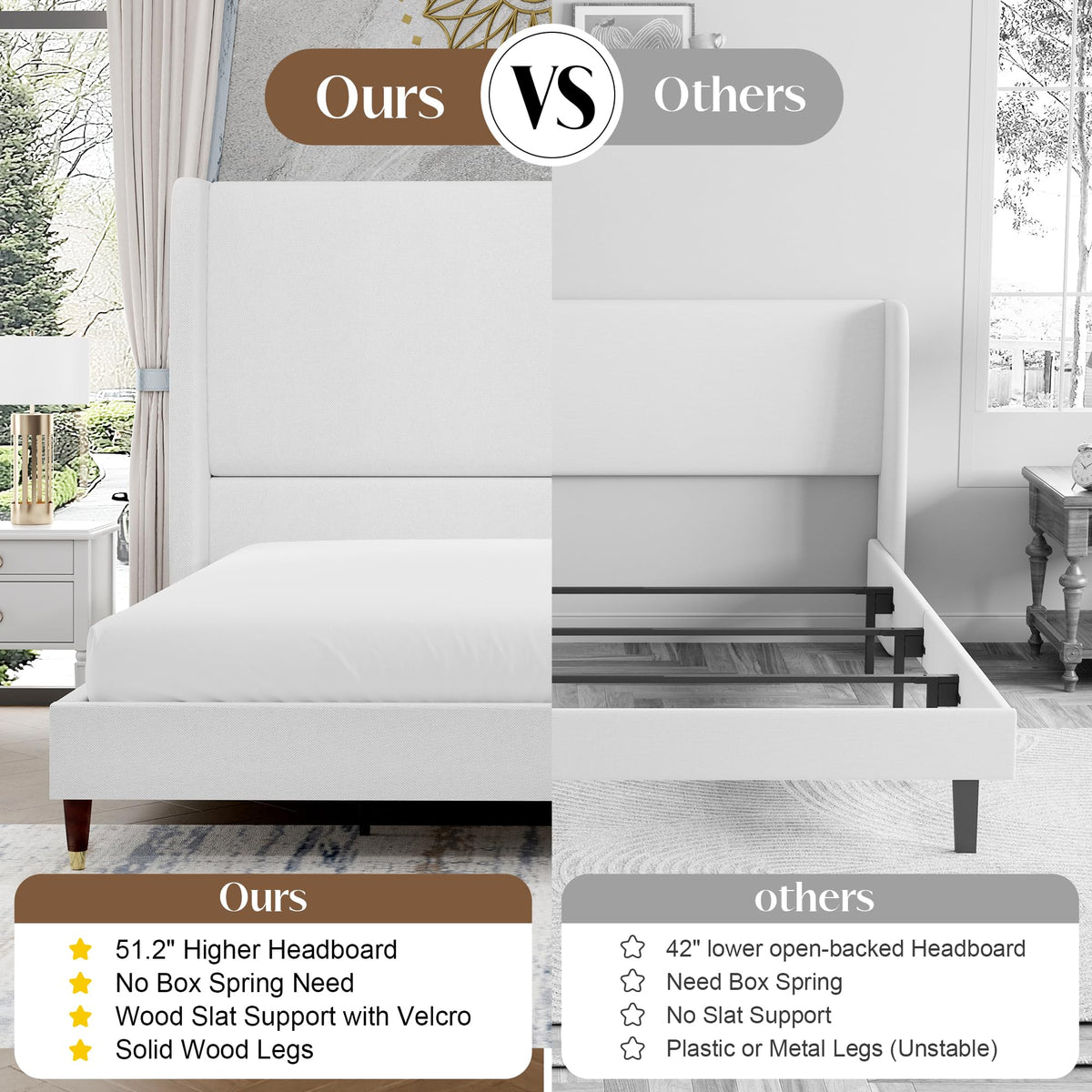 Queen Bed Frame Upholstered Bed White M94233