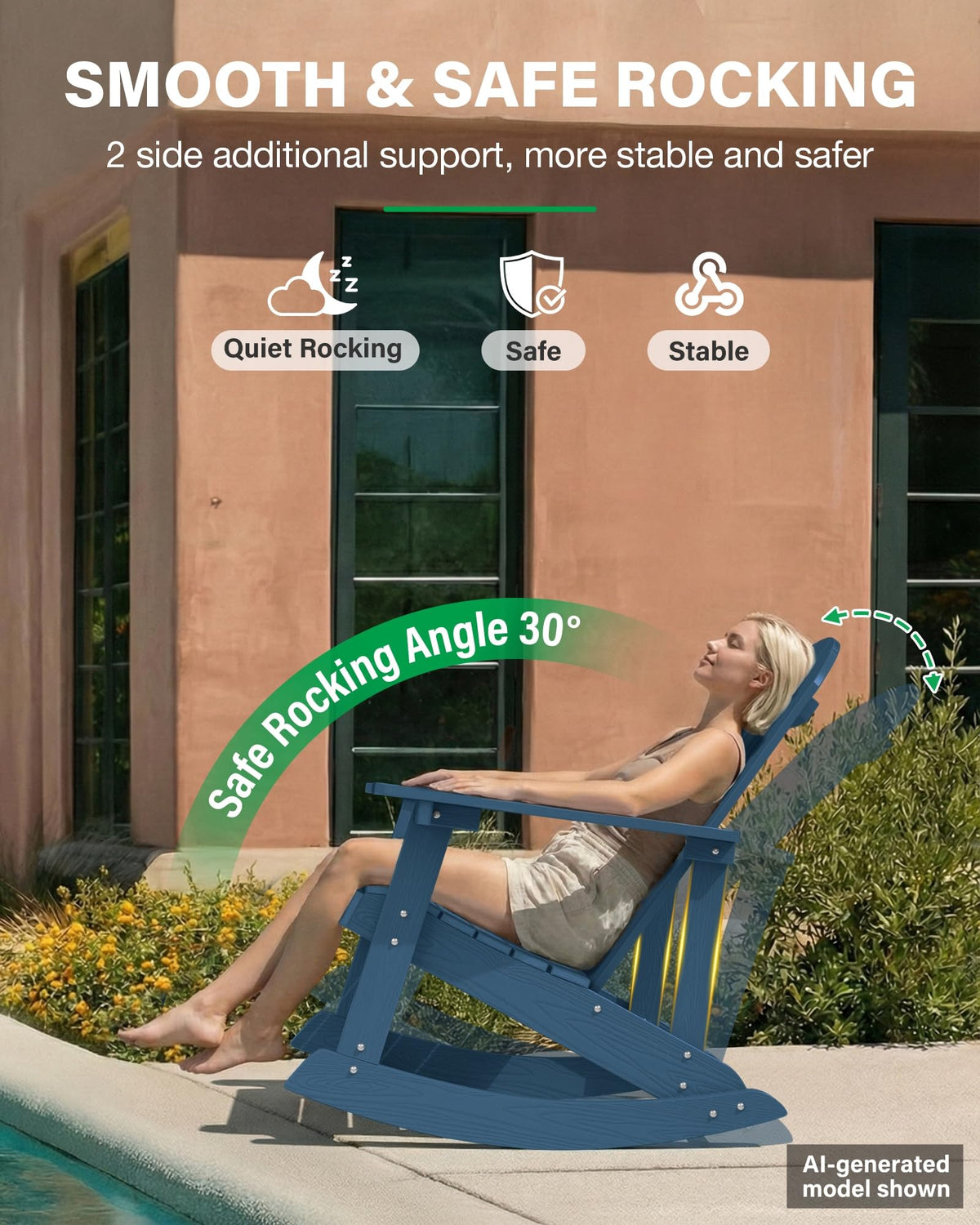 Navy Blue All-Weather Resistant Adirondack Rocking Chair Set of 2 Z530778