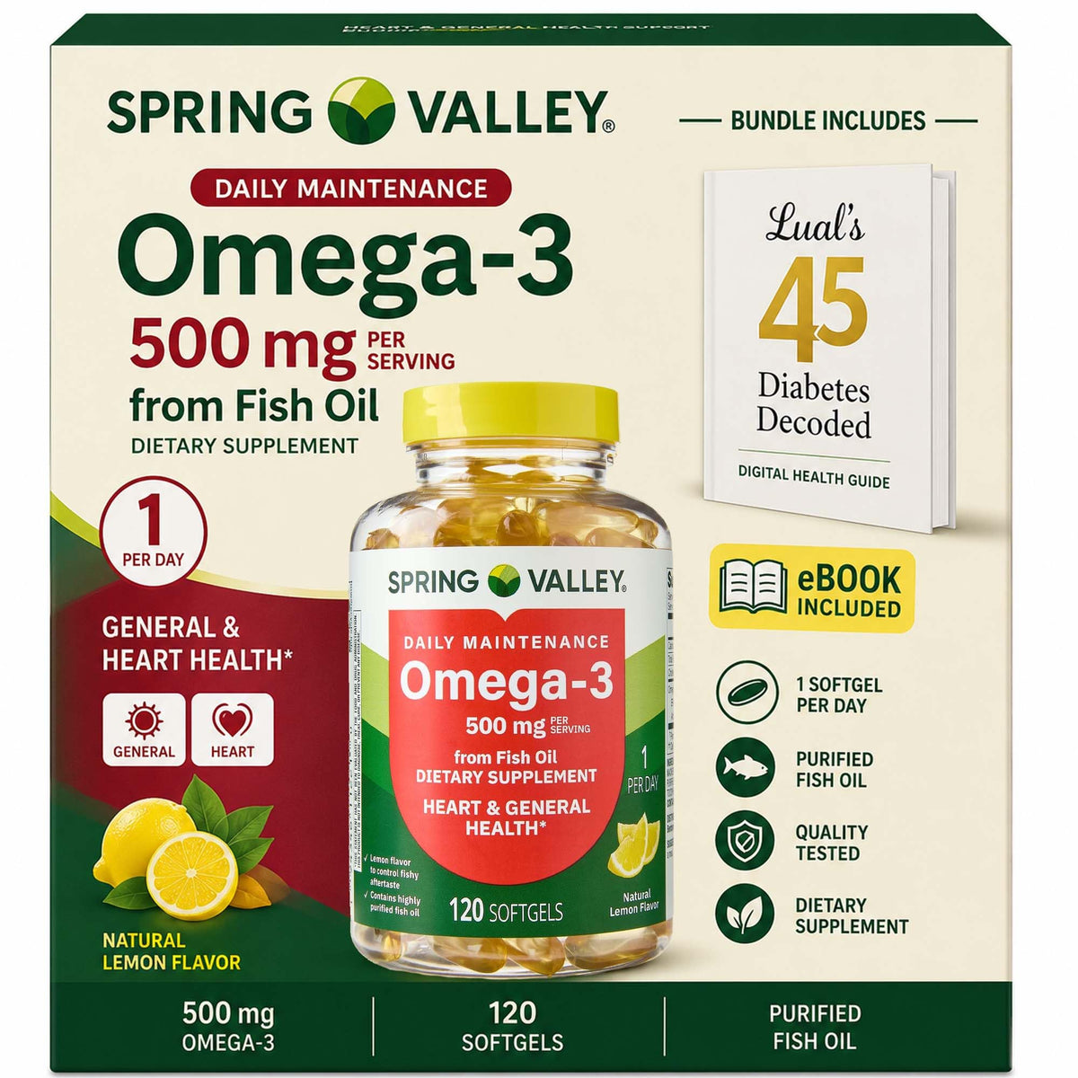 Omega-3 Fish Oil 500 mg 120 Count SoftGels Dietary Supplement K8525