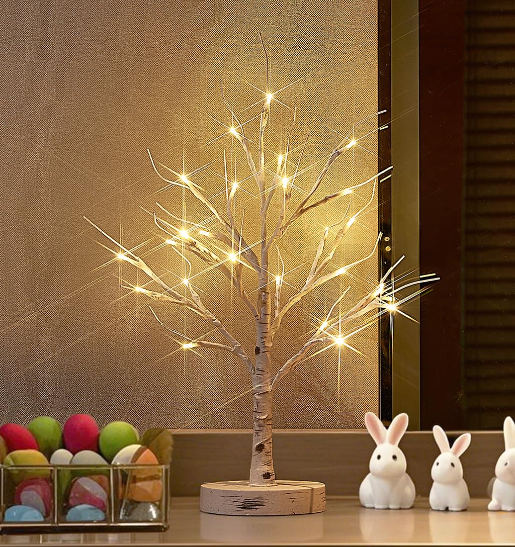 Lighted Birch Tree with Timer 18IN 24 LED C93660