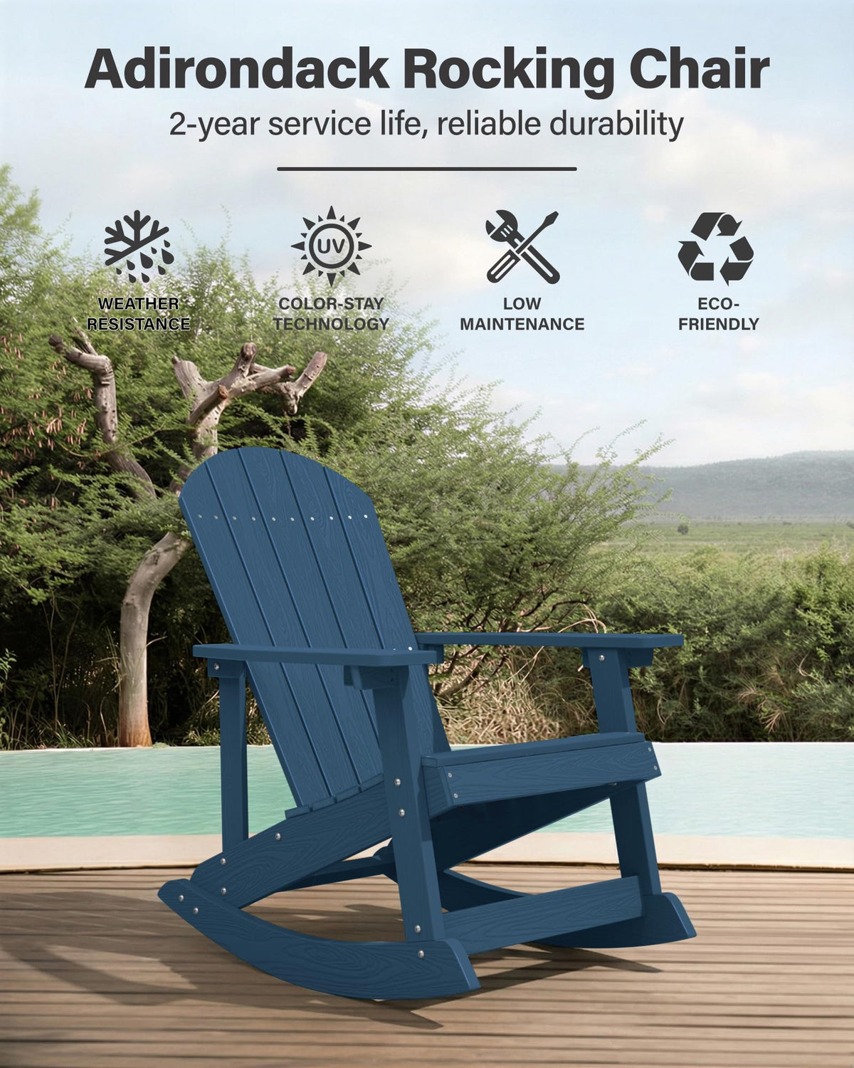 Navy Blue All-Weather Resistant Adirondack Rocking Chair Set of 2 Z530778