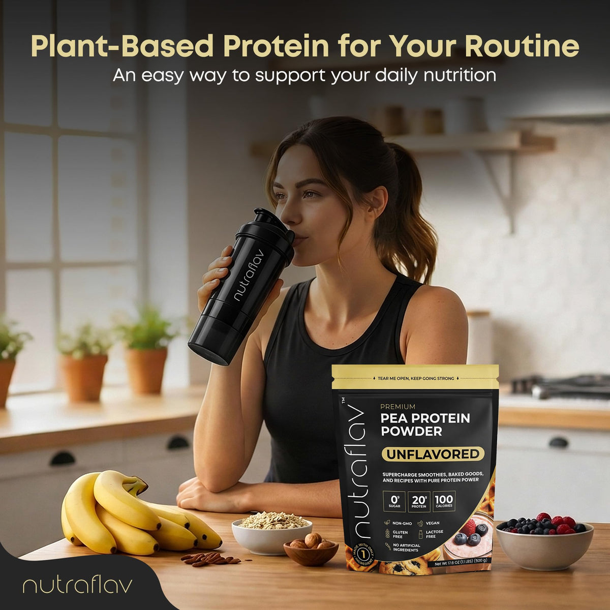 Unflavored Vegan Pea Protein Powder, 20 Servings R68548