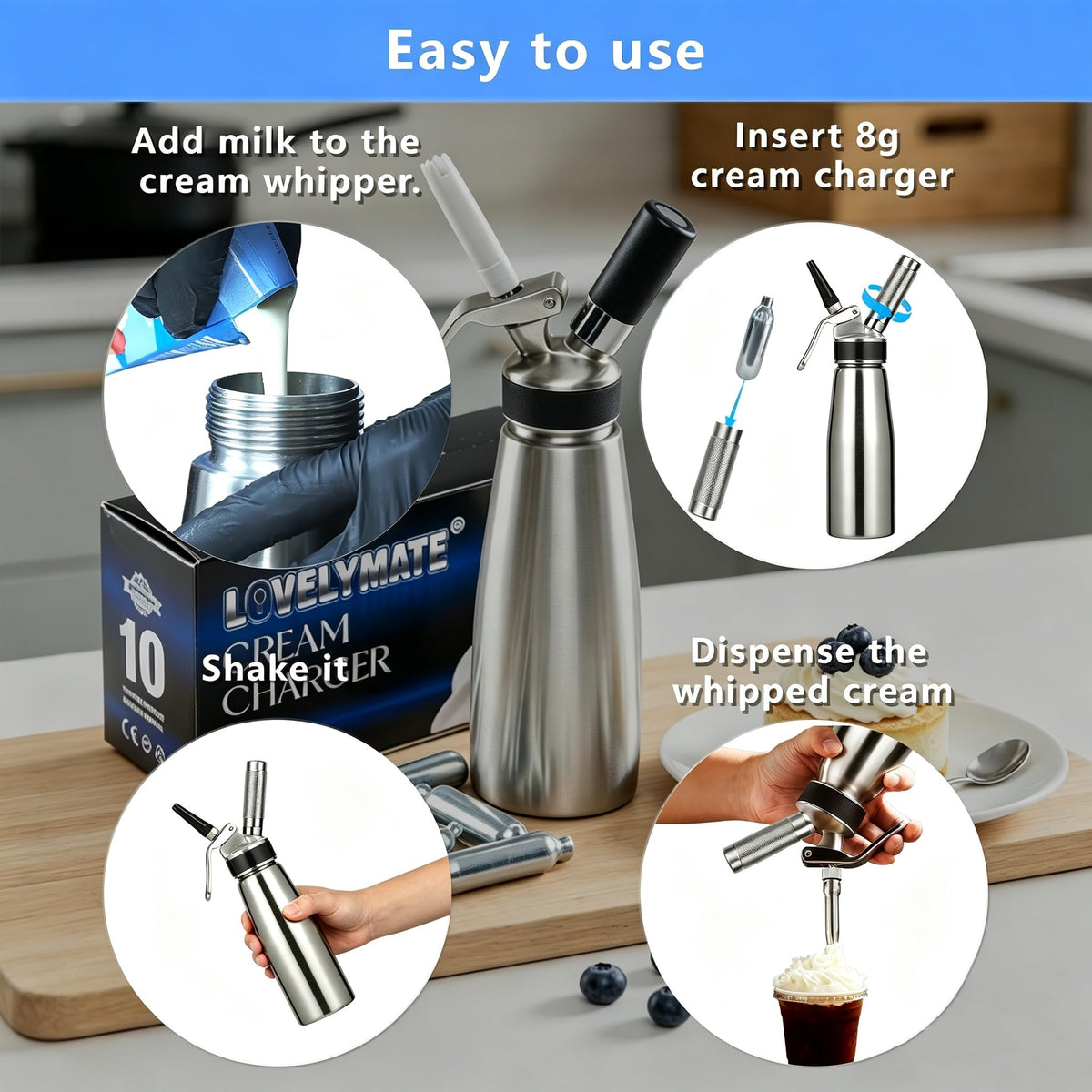 8g Whipped Cream Charger 10 Pack Stainless Steel B5683