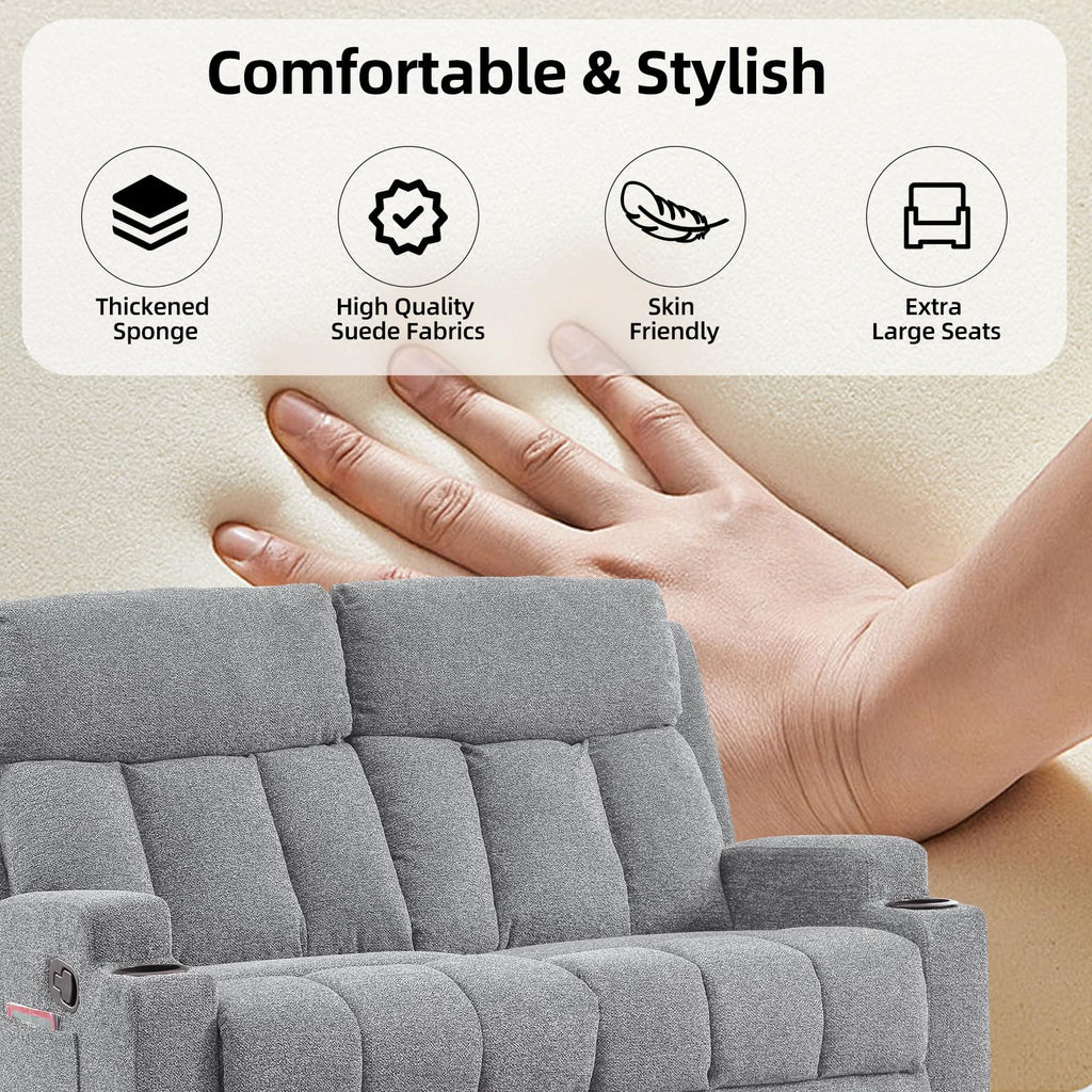 Soft Fabric 2 Seat Recliner Sofa with Cup Holders U248