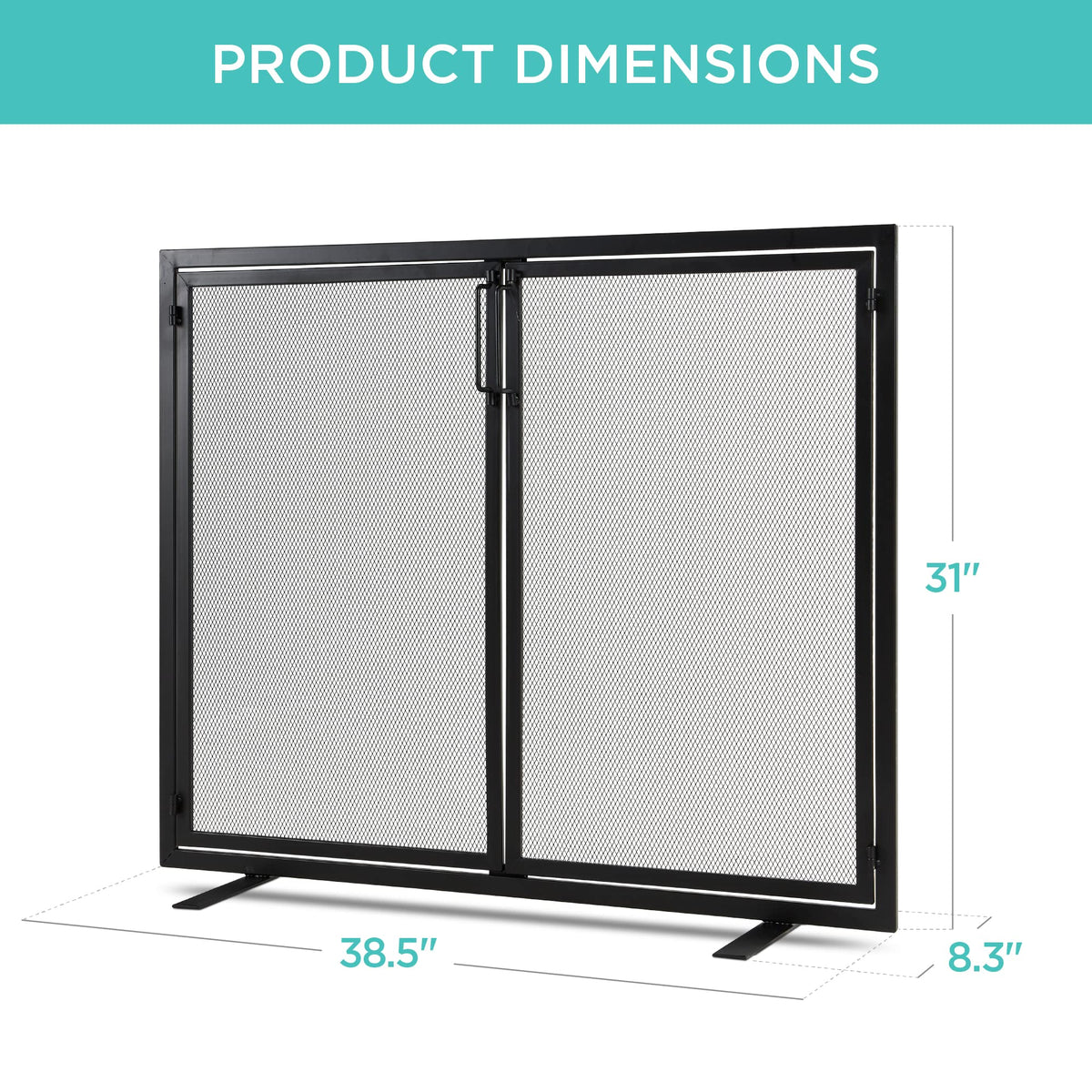 38.5x31in 2-Door Black Wrought Iron Fireplace Screen S587748
