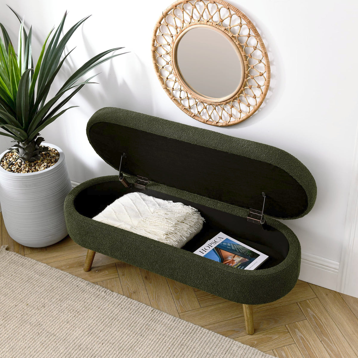 Oval Storage Bench with Rubber Wood Legs Green F34190