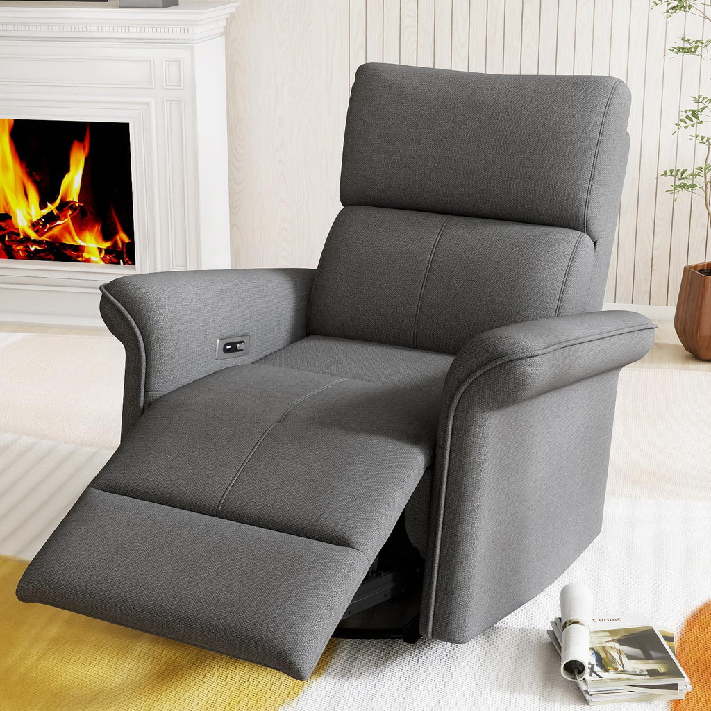 Velvet Grey Swivel Rocker Recliner Chair Q601018