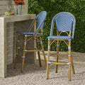 29.5" H Outdoor Bar Stools Set of 2 PE Rattan Aluminum Dark Teal & White T31500