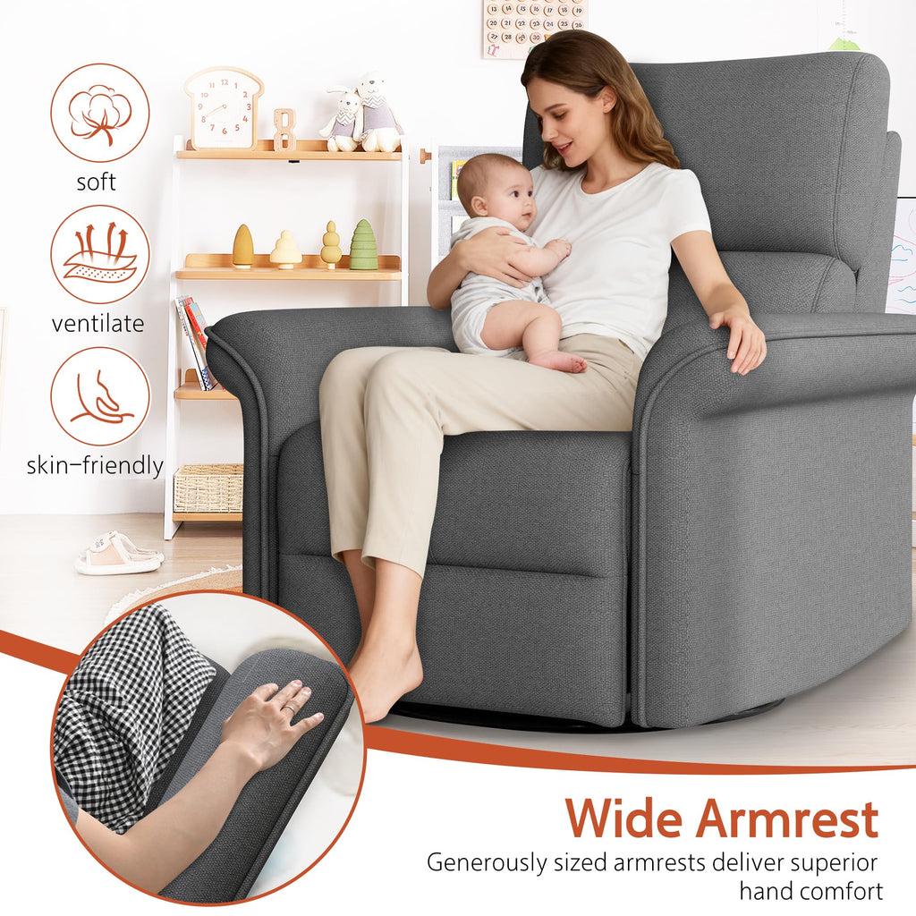 Velvet Grey Swivel Rocker Recliner Chair Q601018