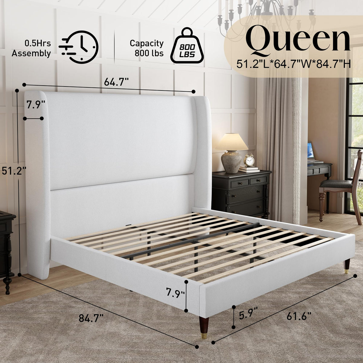 Queen Bed Frame Upholstered Bed White M94233